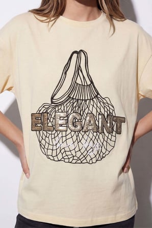 Kadın baskılı tshirt bej