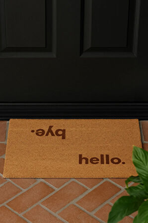 Hello Bye Yazılı Modern Kapı Önü Paspası 70x45 cm Kaymaz Taban
