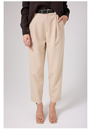 Kadın Yüksek Bel Kemerli Havuç Pantolon