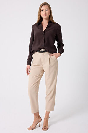 Kadın Yüksek Bel Kemerli Havuç Pantolon