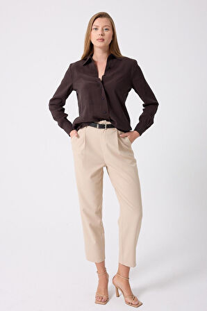 Kadın Yüksek Bel Kemerli Havuç Pantolon