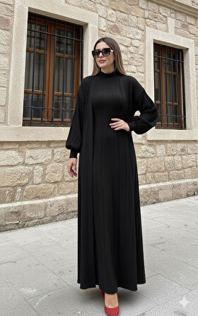 Kadın Balıkçı Yaka Hırkalı Triko Tessettür Elbise