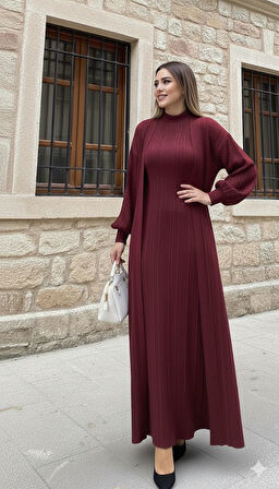 Kadın Balıkçı Yaka Hırkalı Triko Tessettür Elbise