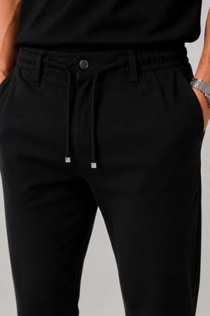 Erkek Siyah Poliviskon Trend İpli Jogger Slim Fit Spor Pantolon