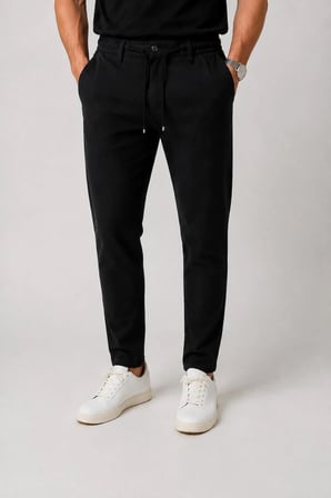 Erkek Siyah Poliviskon Trend İpli Jogger Slim Fit Spor Pantolon
