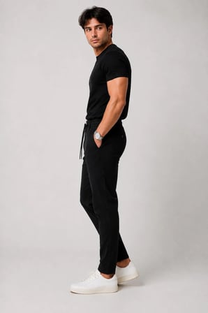 Erkek Siyah Poliviskon Trend İpli Jogger Slim Fit Spor Pantolon