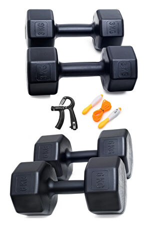 18 Kg Dambıl Set 6Kg X2 3Kg X2 SAYAÇLI AYARLANABİLİR EL YAYI + SAYAÇLI ATLAMA İPİ