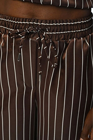 KADIN BELİ LASTİKLİ BOL PAÇA ÇİZGİLİ PANTOLON