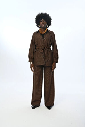 KADIN ÇİFT CEPLİ SİMLİ KUŞAKLI GÖMLEK