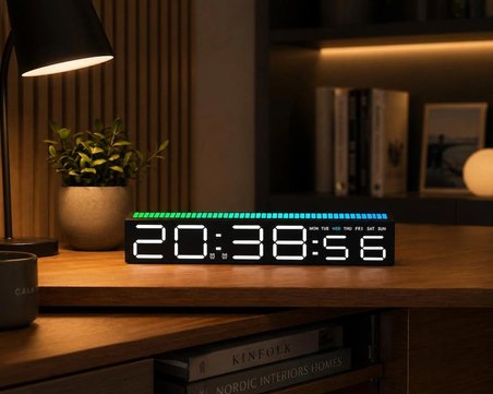 Monozone Ritim Sensörlü RGB LED Dijital Masa Saati – 9 Renk USB Güçlü Modern Şık Tasarım (30 cm)