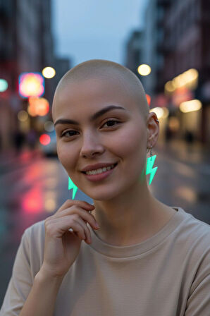 Karanlıkta Parlayan Fosforlu Zincirli Kolye Küpe Anahtarlık Seti 3'lü Set