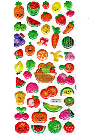 Işıltılı Sticker Kabartmalı Stiker Defter Planlayıcı Etiket (Dfh023)-18x9cm - Sebze Meyve