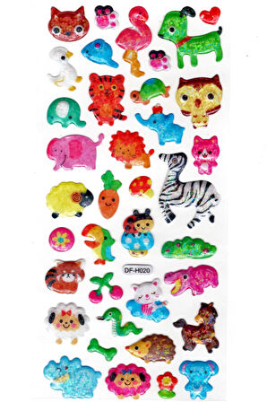 Işıltılı Sticker Kabartmalı Stiker Defter Planlayıcı Etiket (Dfh020)-18x9cm- Orman Hayvanları