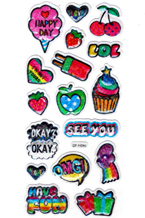 Işıltılı Sticker Kabartmalı Stiker Defter Planlayıcı Etiket (Dfh044)-18x9cm- Fun Cupcake