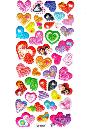 Işıltılı Sticker Kabartmalı Stiker Defter Planlayıcı Etiket (Dfh027)-18x9cm- Kalp Renkli