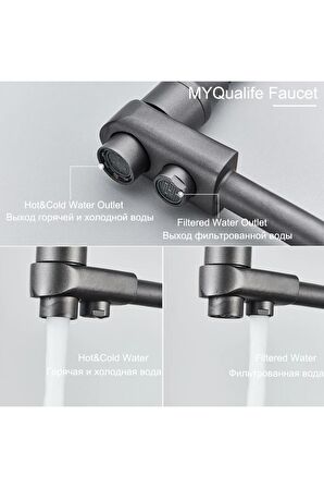 Mutfak Evye Bataryası Dual Flow Su Arıtma Çıkışlı Spiralli Yeni Ürün Antrasit Gri 7 Yıl Garantili