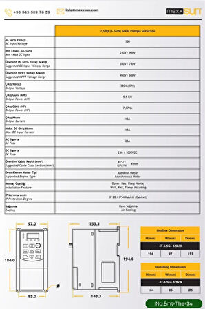SOLAR GÜNEŞ ENERJİ SULAMA SİSTEMİ MEXSUNN 7.5 HP 5.5 KW TRİFAZE SOLAR POMPA SÜRÜCÜSÜ 585 W Güneş