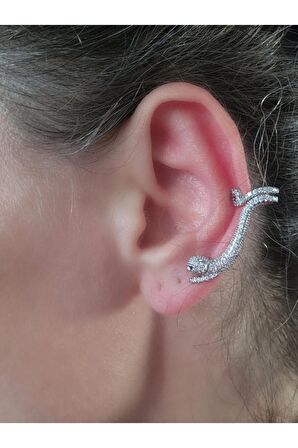 Kaplan Model Zirkon Taşlı Silver Earcuff Kıkırdak Kulak Küpesi