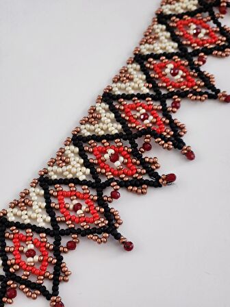 Etnik Bohem Yaka Kilim Çiçek Model Kum Boncuk Kolye El Yapımı