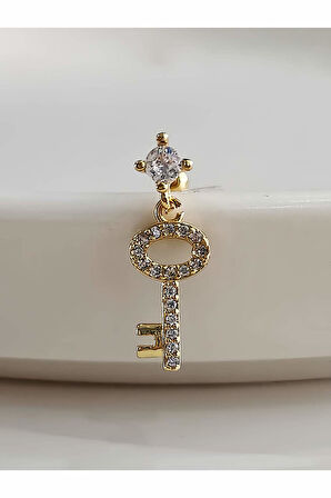 Kilit Anahtar Model Kıkırdak Piercing Tragus Helix Altın Gold Renk Küpe