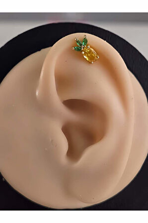 Ananas Model Kıkırdak Piercing Tragus Helix  Altın Kaplama Gold Renk Küpe