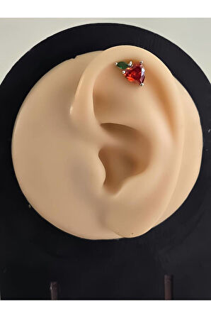 Kırmızı Elma Model Kıkırdak Piercing Tragus Helix Silver Gümüş Renk Küpe