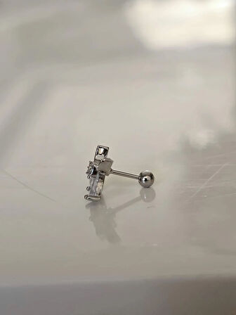 Fiyonk Kulak Model Kıkırdak Piercing Tragus Helix Silver Gümüş Renk Küpe