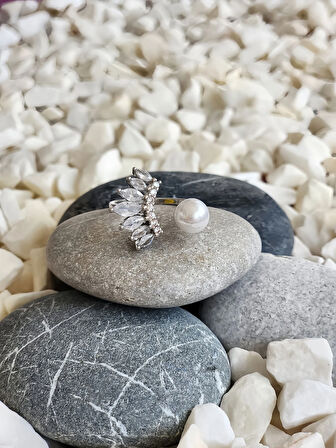 Damla İnci Model Ayarlabilir Silver Renk Yüzük