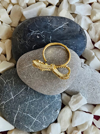 Fiyonk Kurdela Model Ayarlanabilir Gold Renk Çelik Yüzük