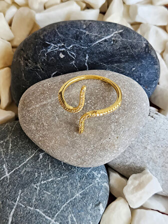 Kıvrım S Model Ayarlanabilir Gold Renk Çelik Yüzük