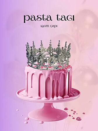 Pasta Tacı Doğum Günü Tacı Kraliçe Tacı PastaTacı Kına Düğün Tacı Üç Damla Gümüş Kaplama 13cm