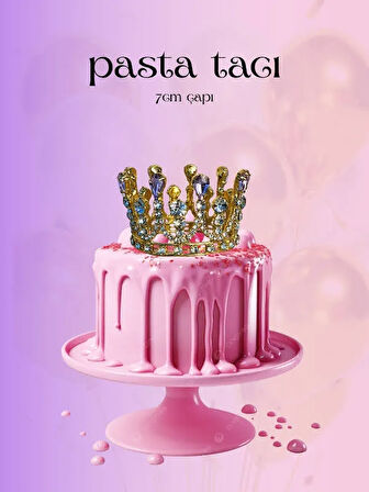 Pasta Tacı Doğum Günü Tacı Kraliçe Tacı Brithday Tacı Kına Düğün Damla Pembe Gümüş Kaplama 7cm