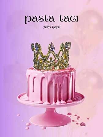Pasta Tacı Doğum Günü Tacı Kraliçe Tacı Brithday Tacı Kına Düğün Elmas Pembe Gümüş Kaplama 7cm