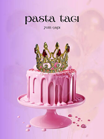 Pasta Tacı Doğum Günü Tacı Kraliçe Kral Tacı Brithday Tacı Kına Düğün Elmas Kırmızı Gümüş Kaplama 7cm