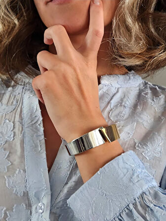 Çapraz Gold Silver Molted Kelepçe Çelik Bileklik