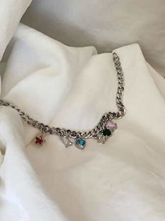 Renkli Baget Gurmet Model Silver Renk Çelik Bileklik