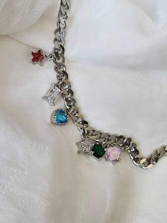 Renkli Baget Gurmet Model Silver Renk Çelik Bileklik