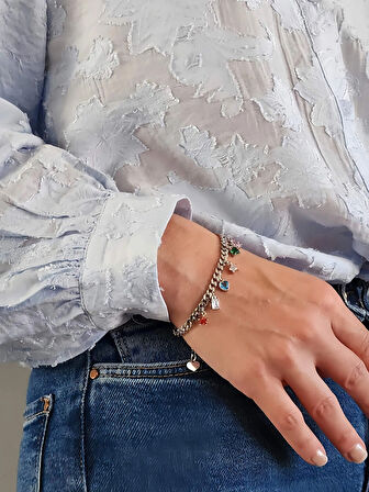 Renkli Baget Gurmet Model Silver Renk Çelik Bileklik