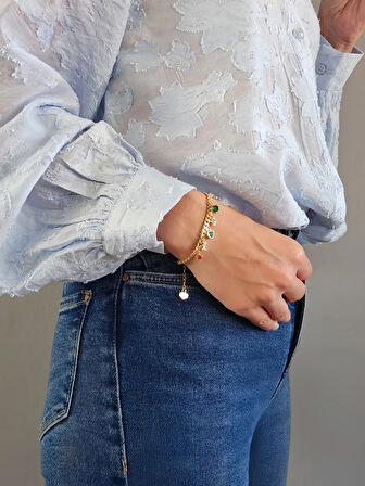 Renkli Baget Figürlü Gurmet Model Gold Renk Çelik Bileklik