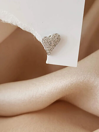 Kalp Zirkon Taşlı Model Kıkırdak Tragus Helix Piercing Gümüş Renk Küpe