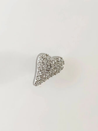 Kalp Zirkon Taşlı Model Kıkırdak Tragus Helix Piercing Gümüş Renk Küpe