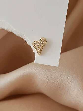 Kalp Zirkon Taşlı Model Kıkırdak Tragus Helix Piercing Gold Altın Renk Küpe