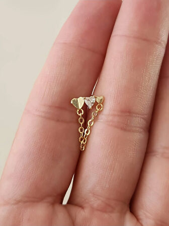 Kalp Zincir Sallantılı Model Kıkırdak Tragus Helix Piercing Gold Altın Renk Küpe