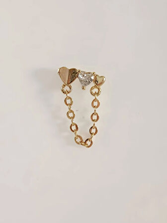 Kalp Zincir Sallantılı Model Kıkırdak Tragus Helix Piercing Gold Altın Renk Küpe