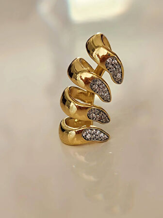 Dalga Model Zirkon Taşlı Deliksiz Kıkırdak Küpe