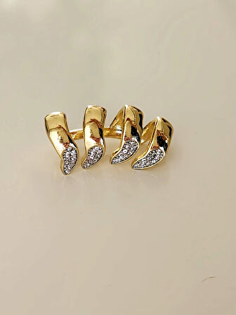 Dalga Model Zirkon Taşlı Deliksiz Kıkırdak Küpe