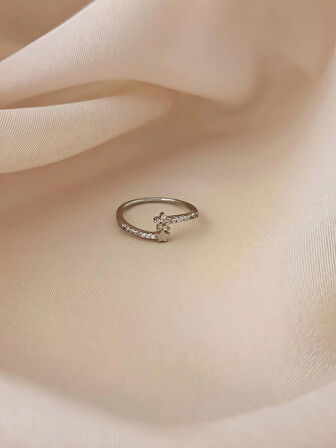 Zirkon Taşlı Yıldız Model Ayarlanabilir Silver Gümüş Renkli Yüzük