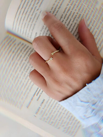 Zirkon Taşlı Yıldız Model Ayarlanabilir Gold Altın Renkli Yüzük