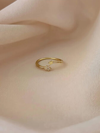 Zirkon Taşlı Yıldız Model Ayarlanabilir Gold Altın Renkli Yüzük