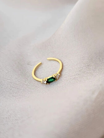 Zirkon Taşlı Eklem Kıkırdak Kemik Ayarlanabilir Model Yeşil Altın  Renkli Yüzük